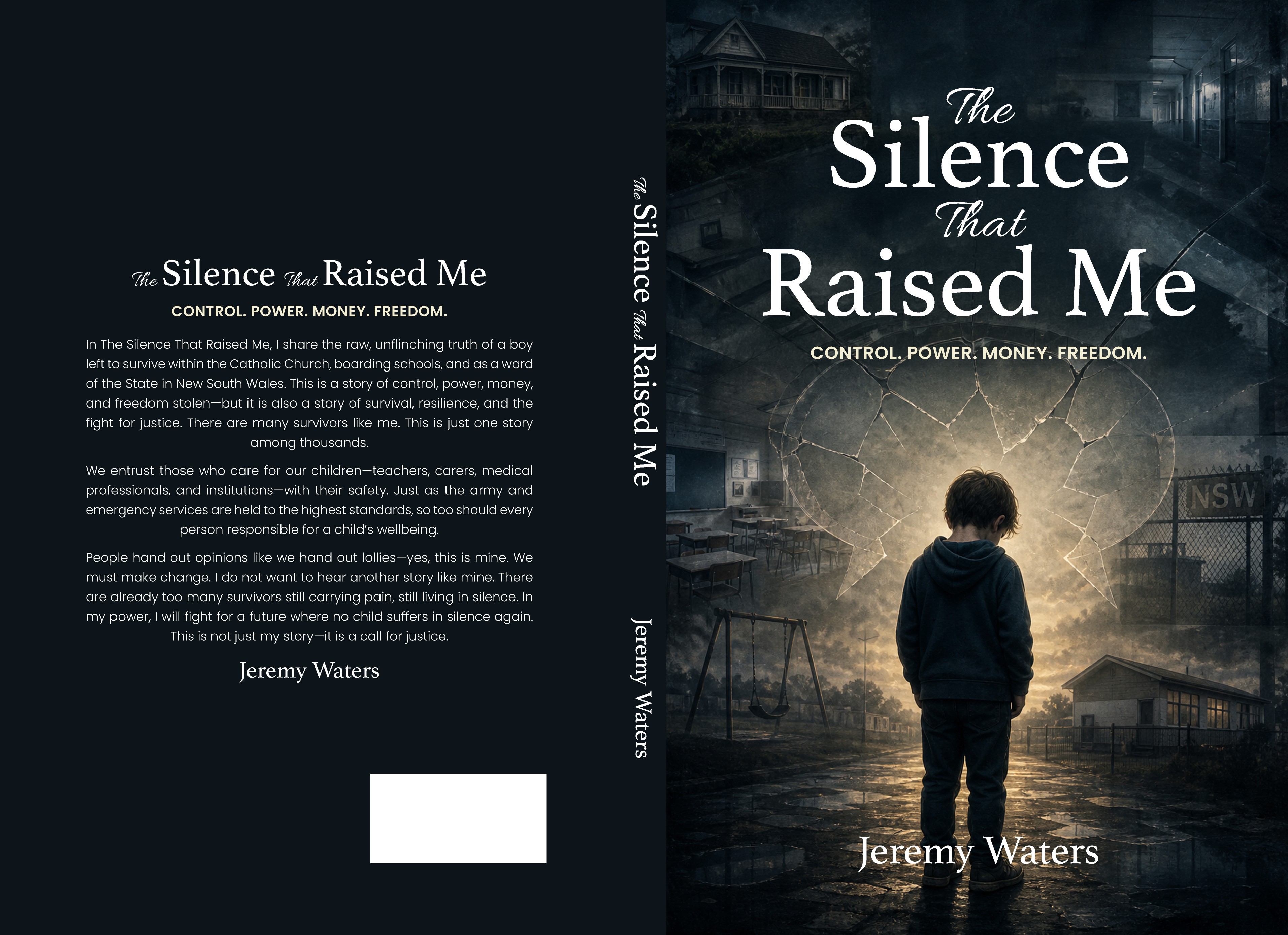 Full cover spread of The Silence That Raised Me by Jeremy Waters, front cover, spine, and back cover